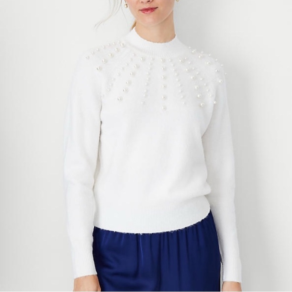 Ann Taylor medium Pearlized Mock Neck Sweater NWT